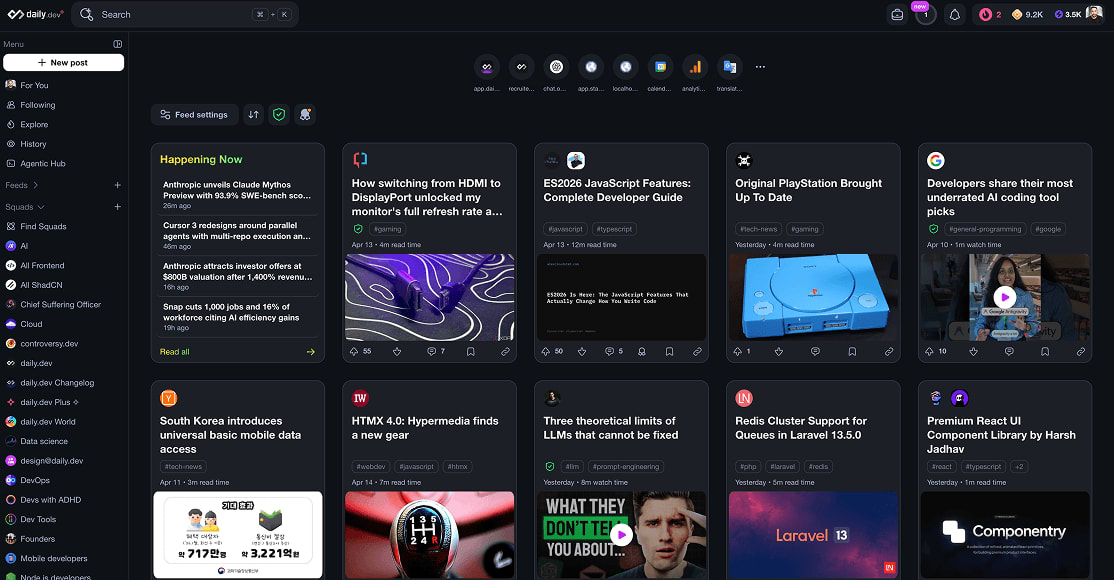 The daily.dev personalized new-tab feed.